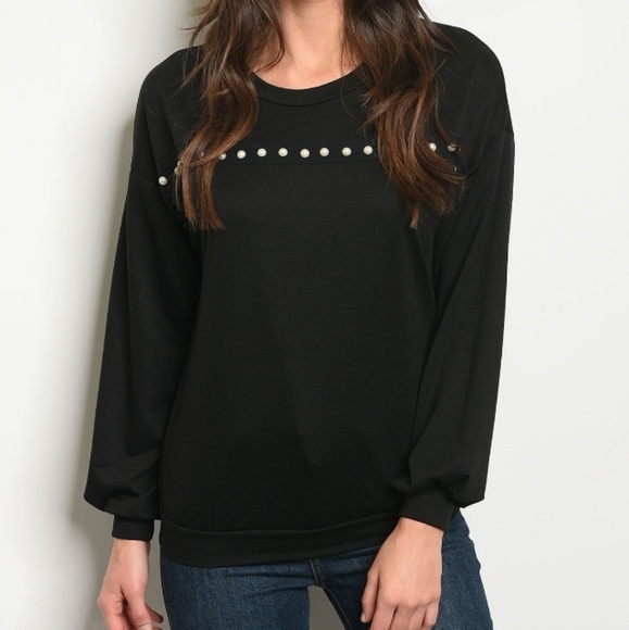 🖤Faux Pearl Black Banded Top - Picture 2 of 3